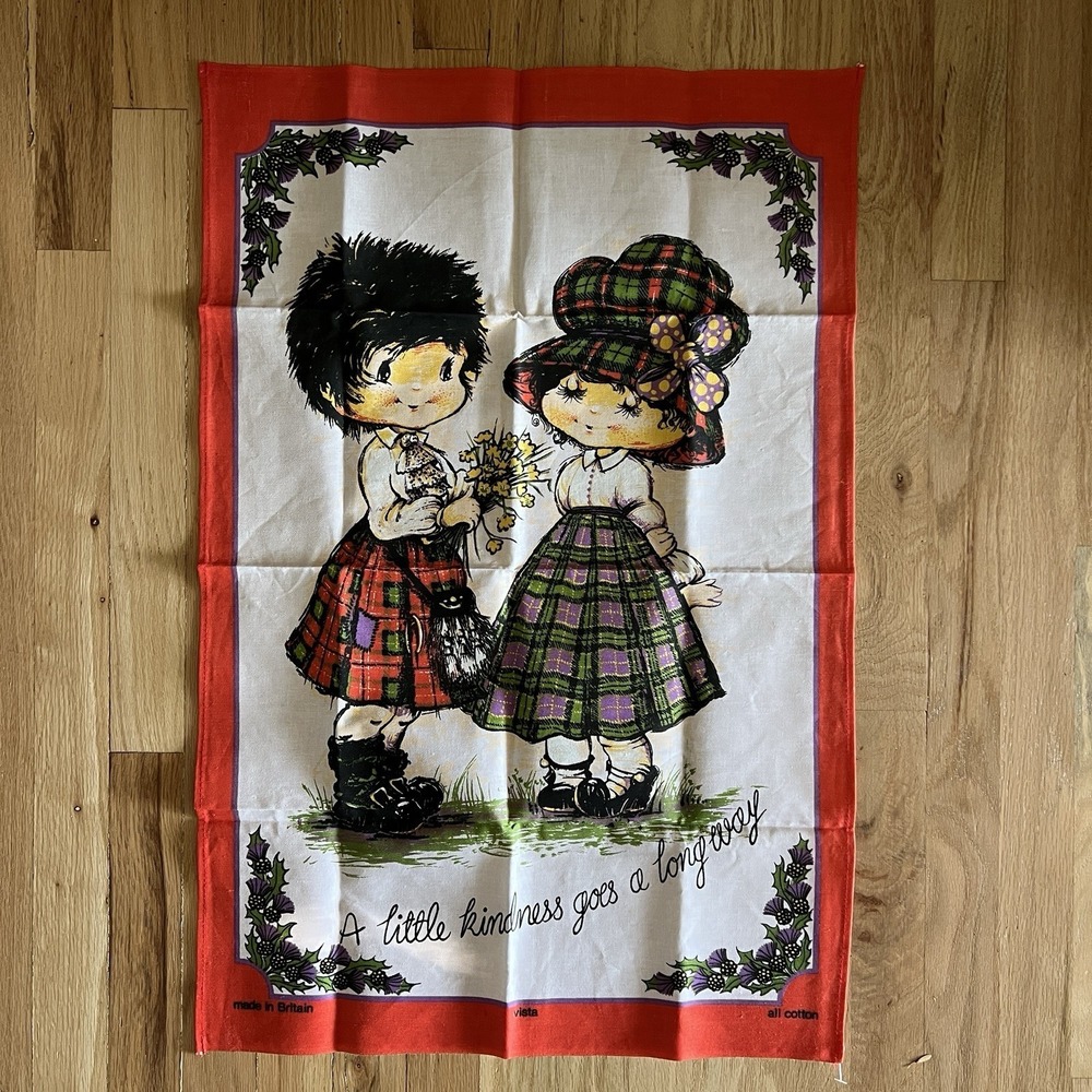 Vintage 70s Kindness British Tea Towel Sewing Panel 20" X 30" Cotton Friendship